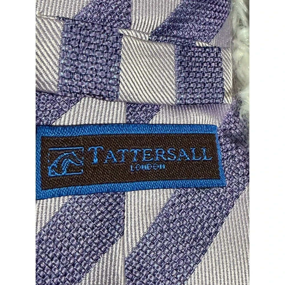 Tattersall Necktie Purple OS Mens Striped Silk Business Professional